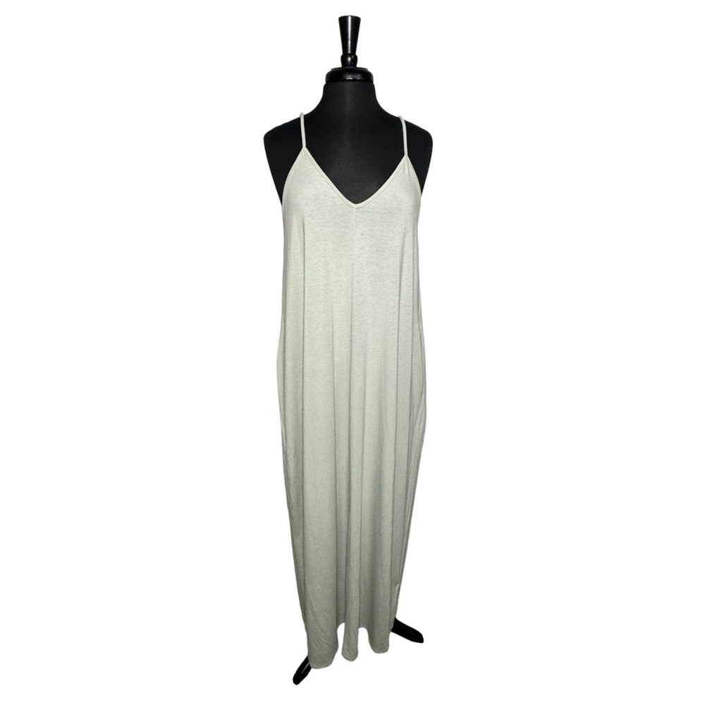 Zenana Premium Light Green V Neck Spaghetti Strap Long Maxi Dress Large